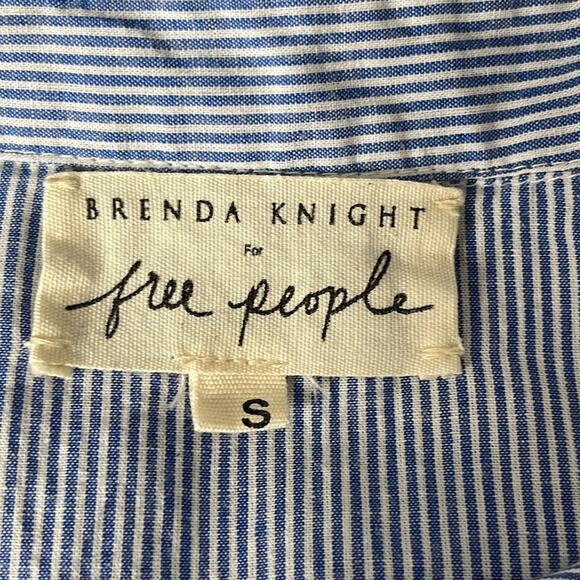 Free People x Brenda Knight Striped Button Front Top Blue White Size Small - Picture 8 of 9